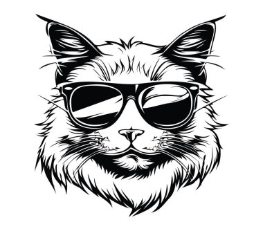 Cesur Siyah ve Beyaz Biçimli Güneş gözlüğü takan Havalı Kedi