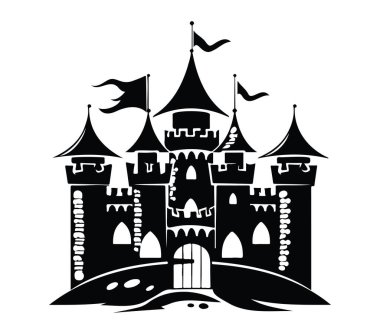 Taretlerde Bayrakları Olan Bir Peri Masalı Şatosunun Siyah Silueti