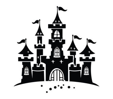 Kuleleri ve Bayrakları olan Kalenin Silueti