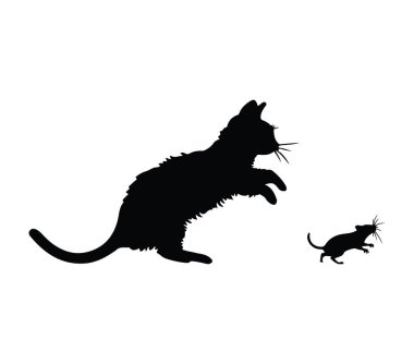 Minimalist Tarzında Fare Avlayan Kedi Silueti
