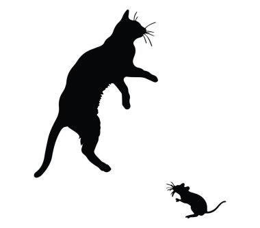 Dinamik Duruş ve Karşıtlıkta Oyuncu Kedi ve Fare Silueti