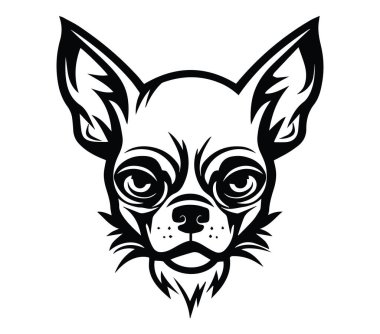 Siyah ve Beyaz Sanatsal Bir Chihuahua Köpek Başı Çizimi