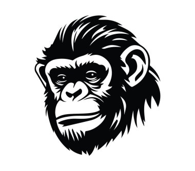 Biçimlendirilmiş Şempanze Başı 'nın Siyah ve Beyaz İllüstrasyonu