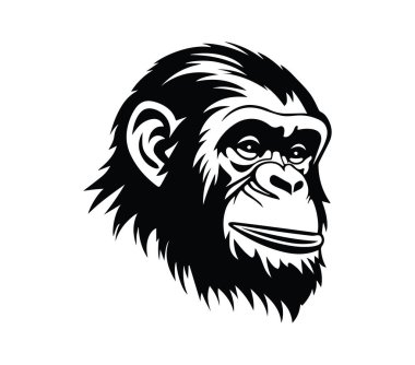 Yaratıcı Kullanım için Biçimlendirilmiş Siyah ve Beyaz Maymun Kafa İllüstrasyonu
