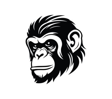 Bir Goril Başı Profilinin Biçimlendirilmiş Siyah ve Beyaz Çizimi