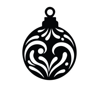 Süslü Noel süslemesinin zarif siyah silueti.