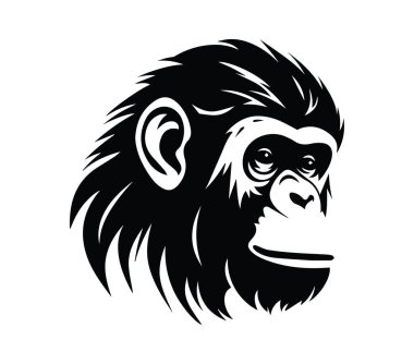 Ayrıntılı Özellikleri Olan Bir Goril Başının Siyah ve Beyaz Silüeti