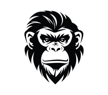 Güçlü Özellikleri Olan Bir Goril Başının Cesur Siyah ve Beyaz Çizimi