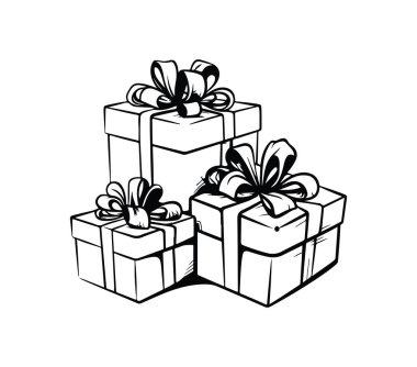 Kurdele ve Fiyonklu Üç Hediye Kutusunun El Çizimi