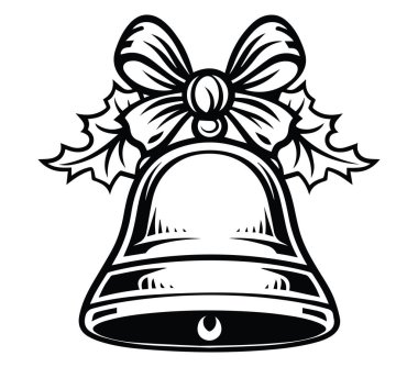 Geleneksel Noel Çanı Holly ve Bow in Black and White