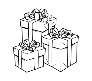 Fiyonklu ve kurdeleli Üç Hediye Kutusunun El Çizimi