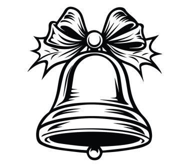 Bow and Holly Leaves Illustration ile klasik Noel Çanı