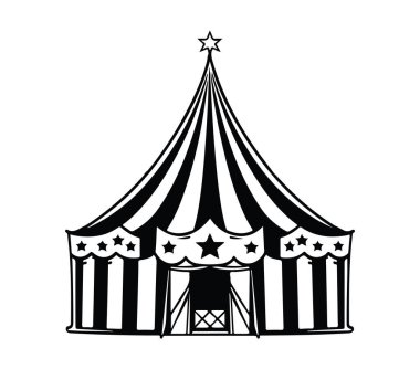 Çizgili ve Yıldızlı Vintage Sirk Çadırı Çizimi Tasarımı