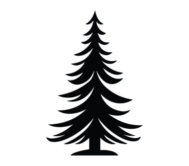 Şekillendirilmiş dalları ve yaprakları olan Evergreen Ağacının Siyah Silueti