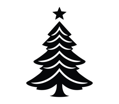 Bir Noel ağacının zarif siyah silueti ve üzerinde yıldız var.