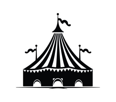 Bayrak ve Çizgili Klasik Sirk Çadırı Çizimi Tasarımı