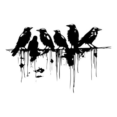 Siluetli Kargalar Soyut Damlama Ayrıntılarıyla Bir Dalın Üzerine Tünedi