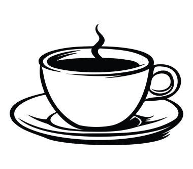 Bir fincan çay tabağının üstünde siyah ve beyaz bir kahve fincanı.