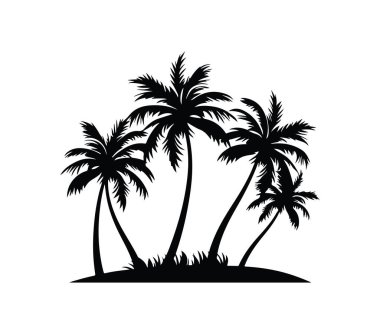 Adadaki Çimenli ve Temiz Arkaplanı Olan Tropikal Palmiye Ağaçlarının Silueti