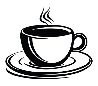 Saucer ve Steam ile Siyah ve Beyaz Kahve kupası tasviri