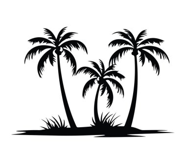 Tropikal Ada Peyzaj Tasarımında Palmiye Ağaçlarının Siyah Silüeti