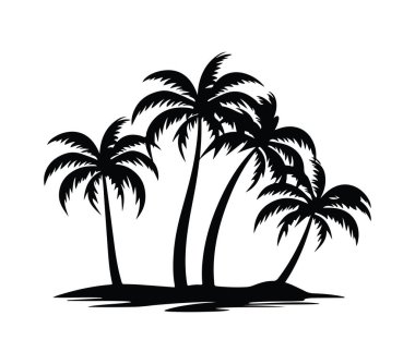 Siyah ve Beyaz Tasarım 'da bir adada Palmiye ağaçlarının silueti