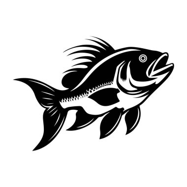 Ayrıntılı Yüzgeçleri ve Ölçekleri Olan Bir Balığın Siyah ve Beyaz Çizimi