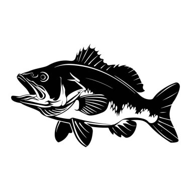 Büyük Ağızlı Doğanın Bas Balığı Temalarının Siyah ve Beyaz İllüstrasyonu