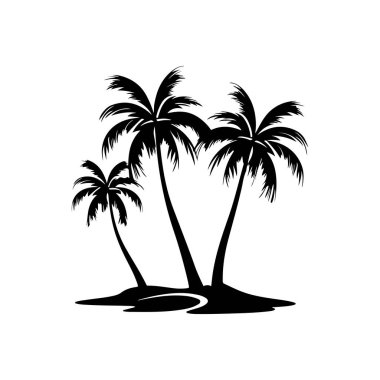 Minimalist tarzında Küçük Ada 'da Tropikal Palmiye Ağaçlarının Siyah Silüeti