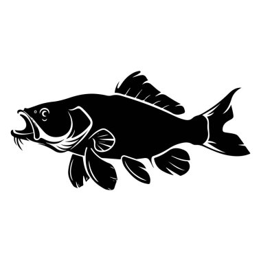 Açık Ağızlı ve Yüzgeçli Güçlü Balığın Siyah ve Beyaz Çizimi