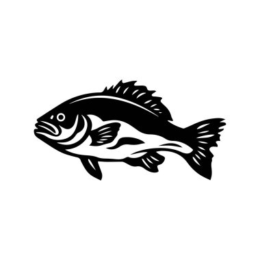 Minimalist Tarzında Bir Tatlı Su Balığının Siyah ve Beyaz İllüstrasyonu