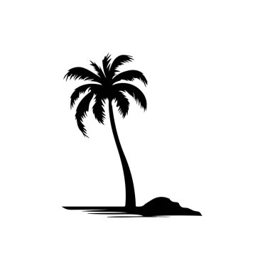 Minimalist Kıyı Arkaplanına Karşı Bir Palmiye Ağacının Silueti