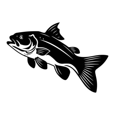 Temiz suda yüzen bir balığın Siyah ve Beyaz Çizimi