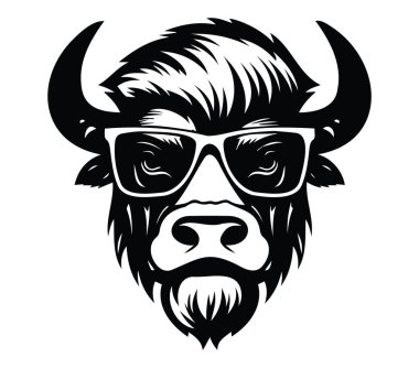 Güneş gözlüklü ve Kalın Sanatsal Özellikli Stil Boğa Başı Tasarımı