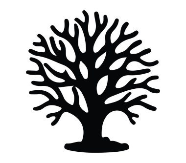 Zarif dalları ve Açık Alanları olan Eşsiz Bir Ağacın Siyah Silüeti