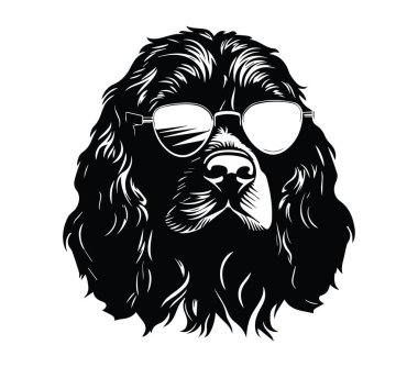 Siyah ve Beyaz Minimalist İllüzyonlu Güneş Gözlüklü Şık Köpek