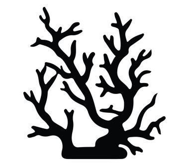 Doğal Sanatlar İçin Minimalist Biçimli Mercan Resifinin Siyah Silueti