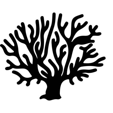 Mercan resifinin siyah silueti ve karmaşık dallanma desenleri.