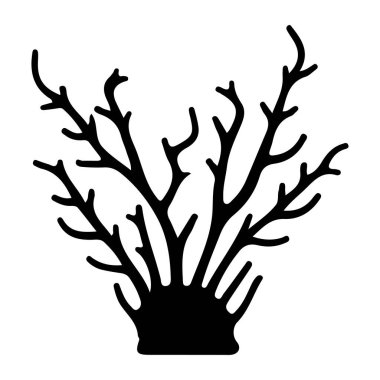 Deniz Temalı Tasarımlar İçin Siyah-Beyaz Soyut Mercan Silueti