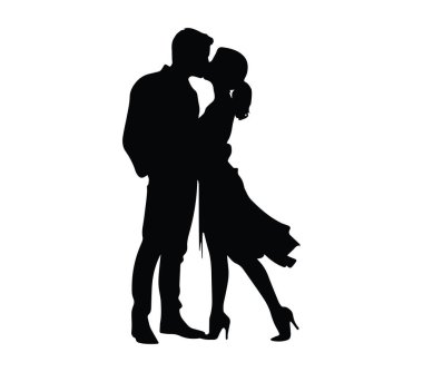 Romantik Çiftin Silueti Basit Bir Geçmişe Karşı Öpücük Paylaşıyor