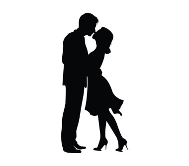 Resmi kıyafetlerle öpüşen çiftlerin romantik silueti.