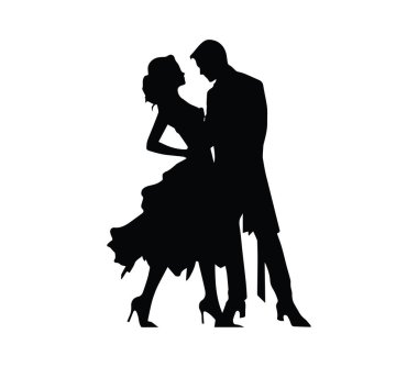 Romantik kucaklaşma ve hareketli bir çiftin zarif dans silueti.