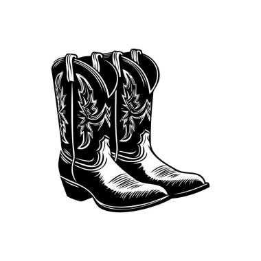 Klasik Kovboy Çizmeleri Siyah ve Beyaz Biçimli Çizmeler