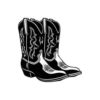 Karmaşık Tasarım Detaylı Siyah ve Beyaz Kovboy Çizmeleri
