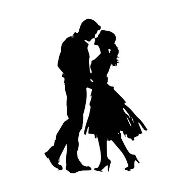 Romantik Çiftin Silüeti Şefkatli Dans Pozu Veriyor