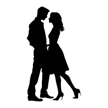 Gün batımında Romantik Poz Veren Çiftin Silueti