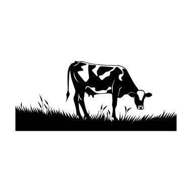 Çayırdaki Çimen İneğin Siyah ve Beyaz Silueti