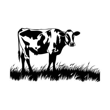 Çimen Tarlasında Duran Siyah ve Beyaz İnek