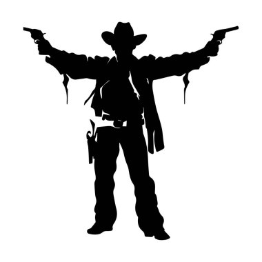 Klasik Batı tarzında Çifte Tabancalı Kovboy Silueti