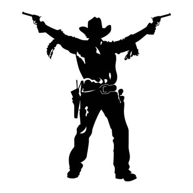 İkili Tabanca Poz Veren Batılı Kovboy Silueti
